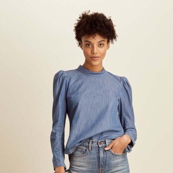 NWT $368 Veronica Beard Isabel Blouse In Cornflower Size 10 - Picture 1 of 14